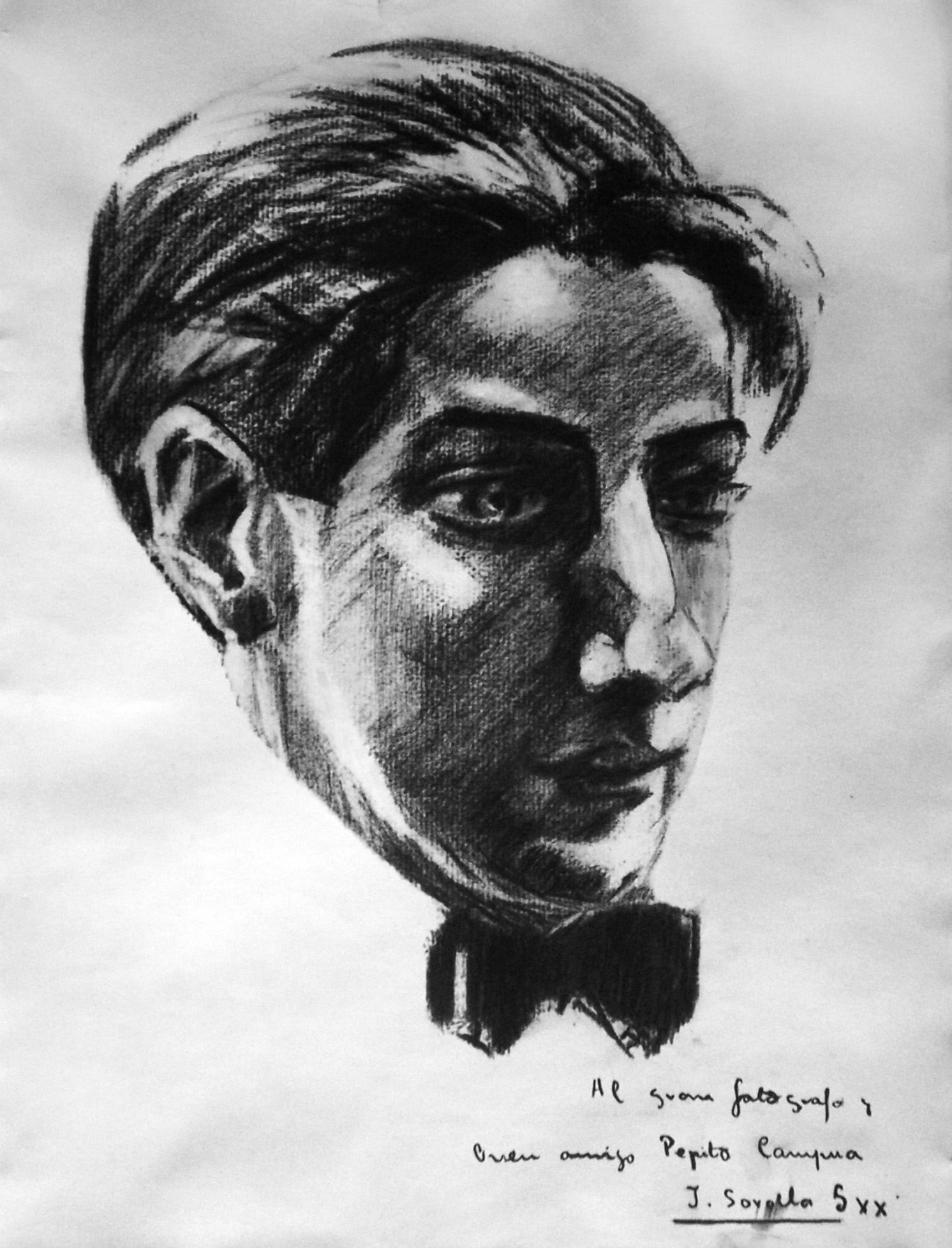 Reproducción de un retrato a carboncillo de José Demaría Vázquez "Campúa" atribuido al hijo de Joaquín Sorolla.