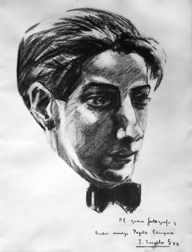 Reproducción de un retrato a carboncillo de José Demaría Vázquez "Campúa" atribuido al hijo de Joaquín Sorolla.
