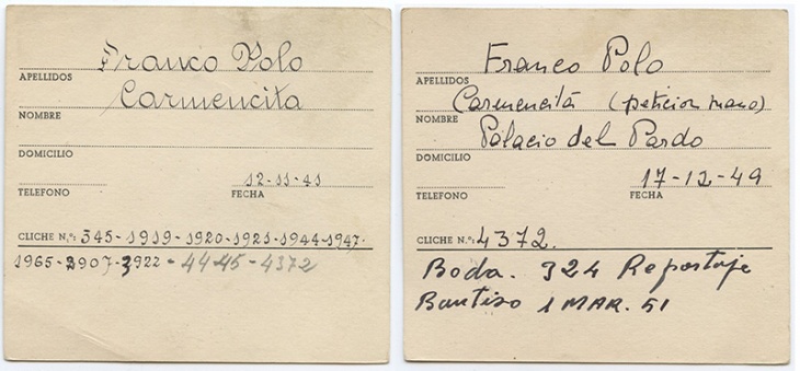 Fichas del archivo Campúa correspondientes a Carmencita Franco Polo