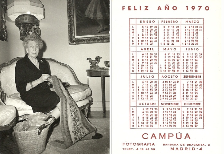 Calendario de 1970 del Estudio Campúa dedicado a la reina Victoria Eugenia, fallecida el año anterior