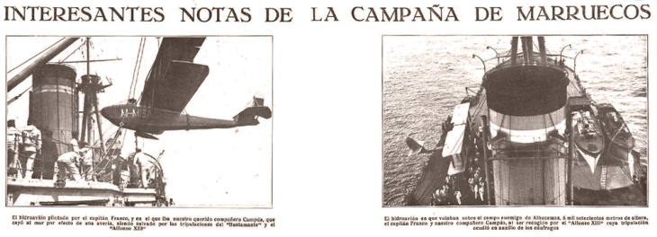 Fragmento de la página de Mundo Gráfico del 17 de mayo de 1922 en el que bajo el título "Interesantes notas de la campaña de Marruecos" se daba noticia, entre otros hechos, del accidente de Campúa y Ramón Franco.