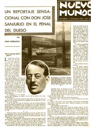 Entrevista de Juan Ferragut a Sanjurjo publicada en Nuevo mundo el 11 de noviembre de 1932 con fotografías de Campúa