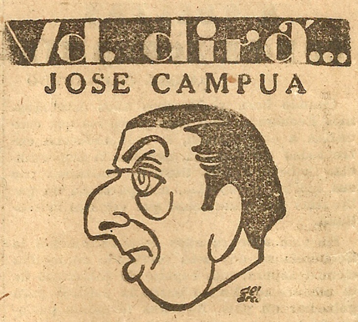 Caricatura que ilustraba la entrevista, publicada el 16 de diciembre de 1952 en el Diario de Barcelona