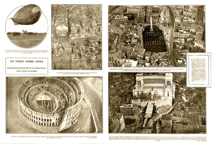 Doble página publicada en Nuevo Mundo el 21 de diciembre de 1923 con las fotos aéreas de Roma tomadas por Campúa desde el zepelín Hesperia